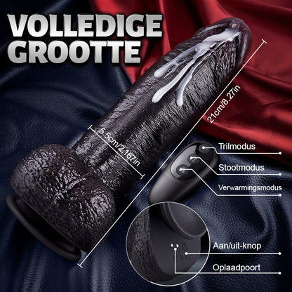 Kronos - 8,27'' Dikke zwarte thrusting dildo met verwarmingsfunctie en intense dikte voor diepe vulling en stretch
