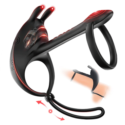 Siliconen Ring, Konijnvibrator Seksspeeltjes, Seksspeeltje voor Mannen met 7 Vibratiemodi, Contitop Zwart