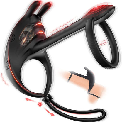 Siliconen Ring, Konijnvibrator Seksspeeltjes, Seksspeeltje voor Mannen met 7 Vibratiemodi, Contitop Zwart