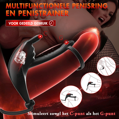 Siliconen Ring, Konijnvibrator Seksspeeltjes, Seksspeeltje voor Mannen met 7 Vibratiemodi, Contitop Zwart