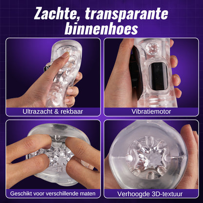 Nex - App-gestuurde interactieve masturbatorcup, 10 vibratiemodi & 10 zuigermodi, 360° strakke omsluiting