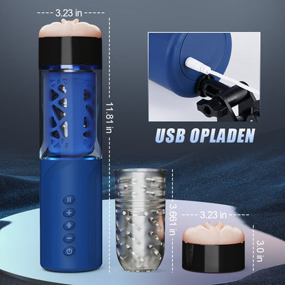 Bluesea 6 Bi-Directionele Duwende Rotatie Masturbator Met Zuigbasis