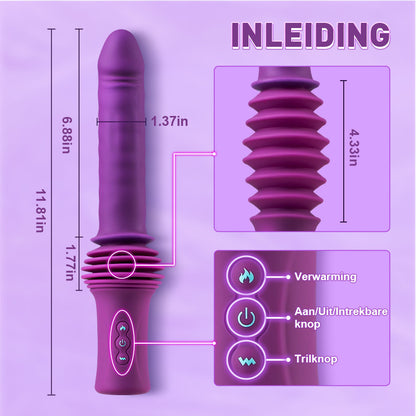 Verbeterde 4,33-inch extra lange dildo met 145° verstelbare basis, verwarmings- en trilfunctie