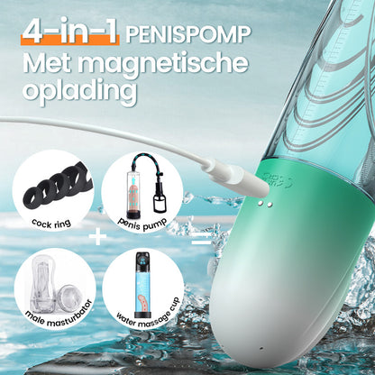 Green Pioneer - 4 drukniveaus en 9 zuigstanden Water Penispomp LCD-scherm