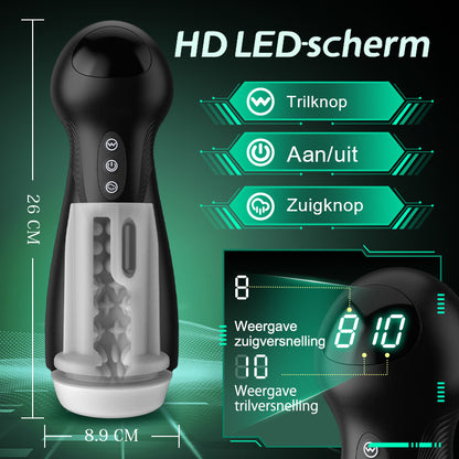 Evolution-8 Succion 10 Vibratie One Touch Orgasme Digitaal Vacuüm Masturbator