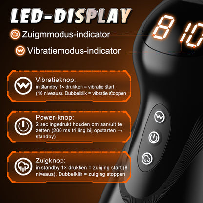 Evolution-8 Succion 10 Vibratie One Touch Orgasme Digitaal Vacuüm Masturbator