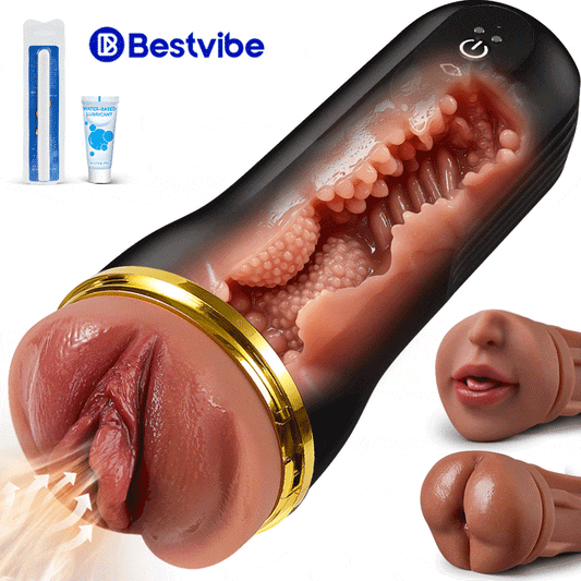 Bestvibe Pro‑ 3 verwisselbare hulzen, drie unieke genotsbelevingen, mannelijke masturbator, 5 zuig‑ & 10 trillingsmodi